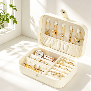PU Leather Double Layer Jewelry Box Portable <b>Storage</b> Case for Earrings & <b>Rings</b> Travel Organizer Pouch - Product Image 5
