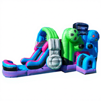 Niveau supérieur toboggan vidéo Gamer thème Combo maison de rebond toboggan aquatique piscine contrôleur de jeu gonflable château gonflable cavalier Moonwalk