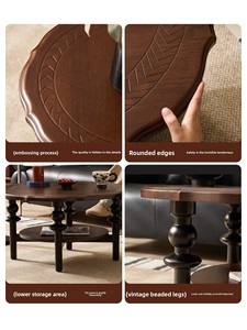 Mesa de Centro de Madera Maciza Estilo Medieval Francés Vintage, Mueble para Sala de Estar, Balcón, Hogar, con Espacio de Almacenamiento para Espacios Pequeños - Product Image 5