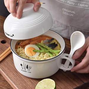 Bols à soupe 34.5oz avec poignées et cuillères, bol à ramen en céramique avec couvercle, grandes tasses à soupe pour nouilles instantanées, grands bols à céréales - Product Image 5