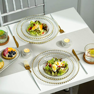Classique élégant <span class=keywords><strong>or</strong></span> perlé gravé cristal chargeur assiettes verre durable <span class=keywords><strong>d</strong></span>îner gâteau assiette ensemble en gros pas cher prix pour - Product Image 4