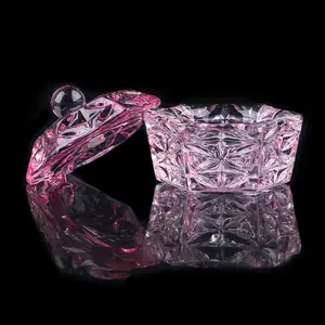 Nouveau rose Nail Art cristal tasse en verre trempette plat liquide tasse coloré plaqué cristal tasse avec couvercle