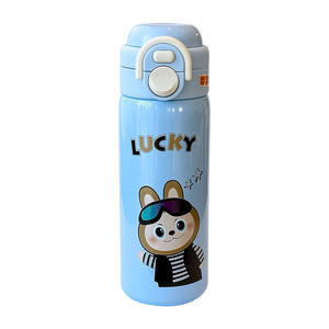 Termo de Acero Inoxidable Lucky Rabbit 316 para Niños, Uso Escolar, Tapa Abatible Portátil con Pajita, Color Azul - Product Image 1