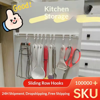Colgador de herramientas de cocina de distancia ajustable, estante vertical de pared sin taladro, ganchos adhesivos para puerta de armario, gancho de pared para almacenamiento trasero