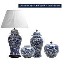 Vase en porcelaine bleu et blanc de conception moderne antique lampe de table hôtel de luxe maison décorative alimentation électrique en céramique