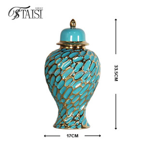 Vaso Decorativo J220YG in Porcellana Gialla, Marrone e Oro, Stile Nordico, Vaso di Lusso per <span class=keywords><strong>Arredamento</strong></span> Casa - Product Image 5