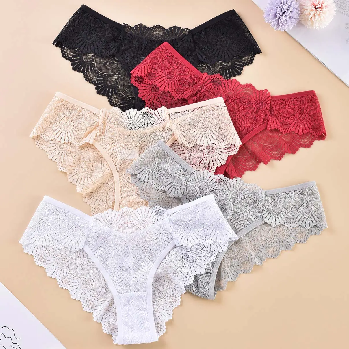 Lace briefs for women with seamless waist sexy breathable and comfortable underwear Hollow out for women's underwear