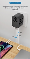 Adaptateur de voyage universel mondial 45W GaN, chargeur mural à charge rapide, ports Type C + USB pour appareil photo, écouteurs - US/EU/UK/AUS/Asie