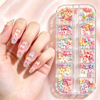 Boîte de 12 compartiments de breloques 3D en résine pour ongles, motifs nœuds mignons, couleurs assorties, strass pour ongles, fournitures de décoration DIY pour nail art