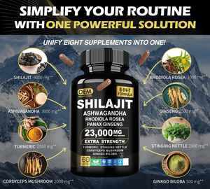 Personalizado Shilajit Cápsulas Himalayan 8 em 1 Suplemento Shilajit com Ashwagandha Ginseng para suporte imunológico Energy Boost - Product Image 2