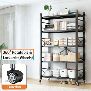 Indispensable, sans assemblage, étagère de rangement en acier au carbone robuste de 100 cm, CA007, pliable et détachable, multi-niveaux avec roues à frein - Product Image 6