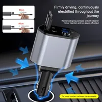 Cargador de Coche Retráctil de 120W, 12-24V, 4 en 1, USB-C, Adaptador de Carga Rápida para iPhone, Accesorios para Samsung
