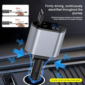120W 可伸缩 12-24V 车载充电器 4 合 1 <span class=keywords><strong>USB</strong></span>-C 快速充电适配器 适用于 iPhone 三星配件 - Product Image 5