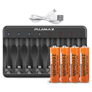 Pujimax Oplaadbare 1.6V Ni-Zn Acculader Aa Aaa Oplader 8Slot Smart Usb Ni-Zn Batterij 1.6V Oplader Met 4 Stuks Aa 2800mwh