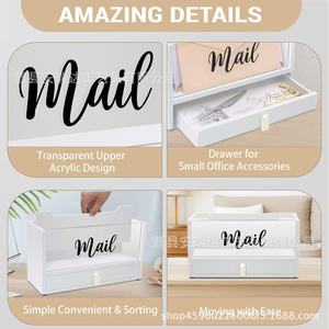 Desktop Mail Organizer Box With Drawer For Office <b>Desk</b> Storage Rectangle Shape <b>Wall</b> Mounted Type 2 Layer Tidy Stationery Holder - Product Image 3