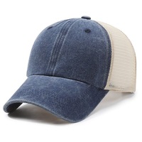 Casquette de baseball en coton et maille à 6 panneaux, style vieilli, délavée, réglable, couleur unie, pour le printemps-été, protection solaire, type trucker