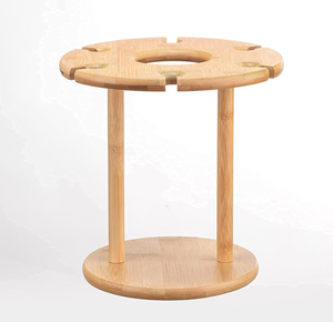 <b>Wood</b> Wine Rack With 6 Glass Holders <b>Circle</b> Shape Reusable Bottle Stand - Product Image 4