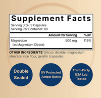 Complément en marque blanche Citrate de magnésium 500mg 240 gélules Haute pureté Forme élémentaire Certifié Halal/Kosher Usage adulte