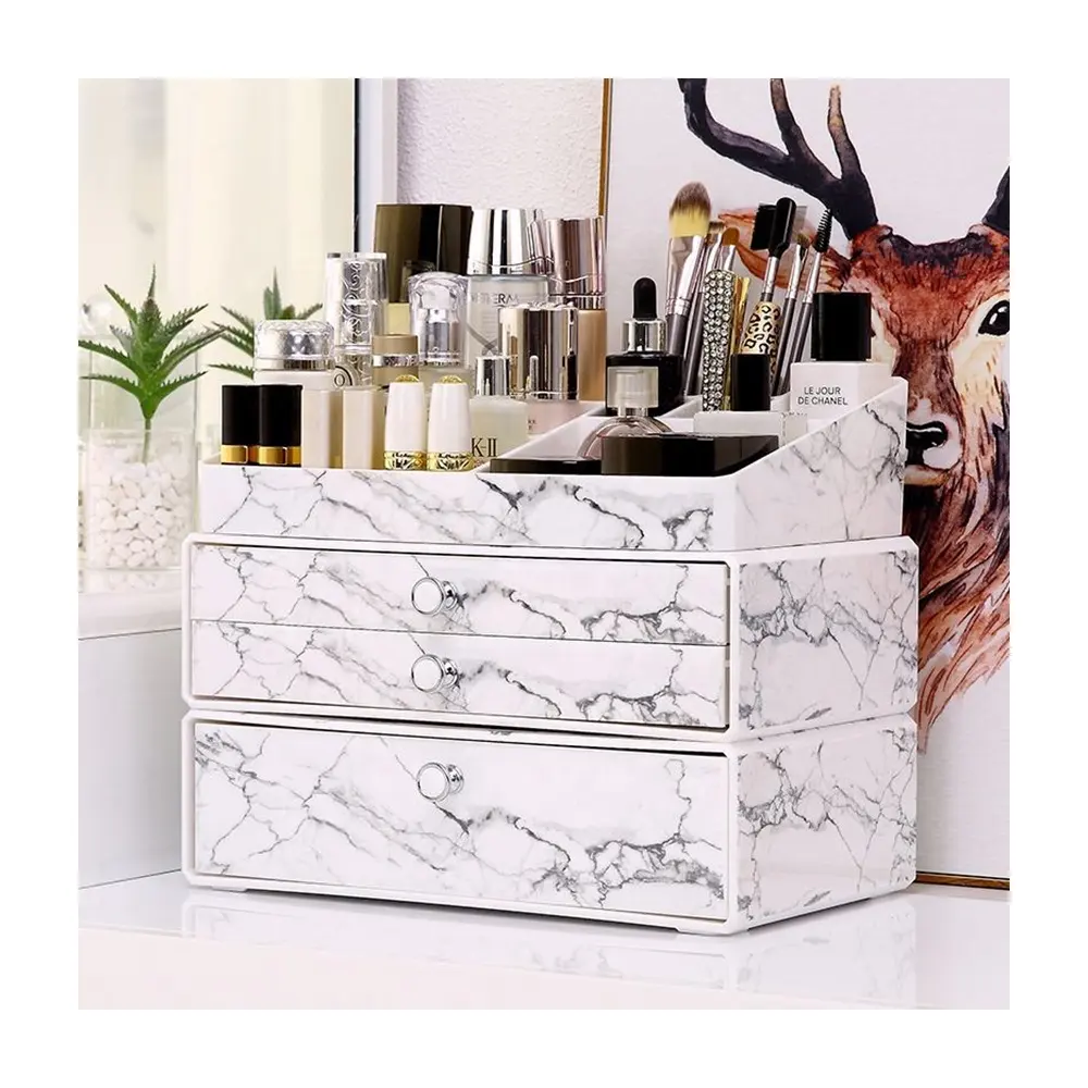 Schönheit PS Marmor-Kommode Arbeitsplatte Kosmetik-Aufbewahrungsbox staubdichte Schublade Kunststoff mehrschichtige Make-up-Organisatorin