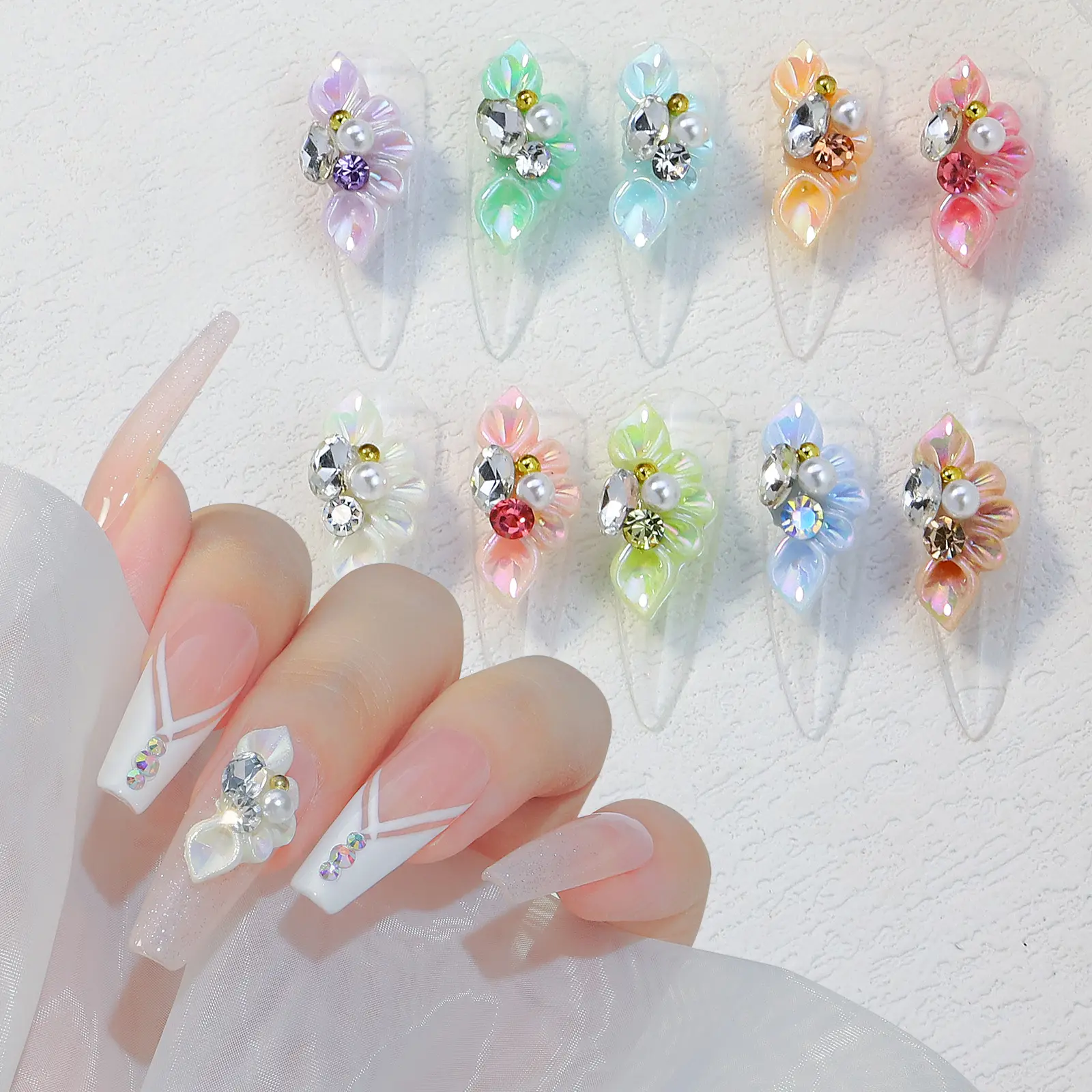 MISSBLOOM Nails Accessories 2022 Handmade Embossed Flowers 3D Designer Luxury Resin Charms Nail Art Decoration Supplies