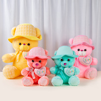 En gros Ours en peluche avec chapeau et nœud, oreiller en forme de cœur, pour lancer de mariage et prix de machine à griffes