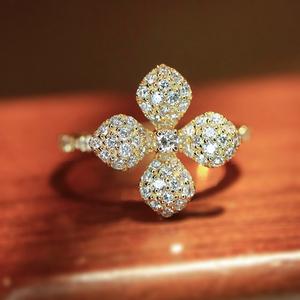 Aazuo Bijoux de luxe en or jaune massif 18 carats, or blanc, diamants véritables, design original, bagues en forme de fleur pour fiançailles féminines - Product Image 2