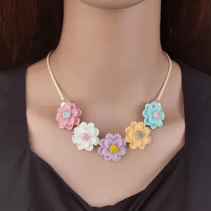 Euro-american dopamine flower pendant bib necklace Women's sweet color collarbone chain bohemian necklace