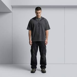 Custom Wholesale Cotton Streetwear Y2K <b>Grunge</b> Dark Cross Neckline Embroidered Boxy Fit Oversized Men's <b>T</b>-<b>Shirts</b> - Product Image 3