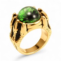Bague en Acier Inoxydable 316L Plaqué Or, Motif Griffe de Dragon et Œil de Diable, Style Gothique Punk Biker pour Homme, avec Pierre Gemme Œil de Chat, Vente en Gros