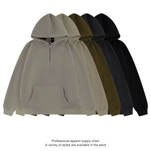 W23011 550g Solid Casual Loose High Fashion Winter Half-Zipper <b>Fleece</b> <b>Sweater</b> Custom Logo Hooded Lined Available Wholesale - Product Image 3