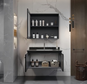 Tocador Baño Lavabo Gabinete Combinación Cerámica Integrada Rectángulo Fino Borde Vanidad Gabinete individual Lavabo de baño - Product Image 3