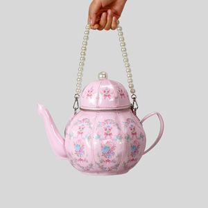 Trendy Luxury Printed Teapot <b>Handbag</b>, Retro Lolita Pearl Chain Shoulder Bag, Creative <b>Novelty</b> Crossbody Bag for Sweet Girls - Product Image 2