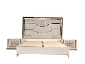 Modern Style 5 Pc Queen Upholstered Bedroom Set with Wood and Gold Accents in Beige for Hotel Use by OE HOME - Product Image 5