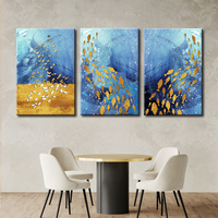 Peinture murale en acrylique cristal de luxe en gros, texture poisson bleu doré, impression sur toile moderne, décoration de salon et de maison