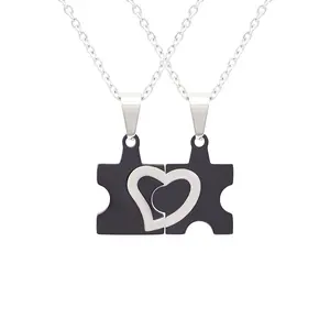New Creative Colorfast Best Friends Graduation Gift Trendy Brick Puzzle Heart Stainless Steel Couple Necklace For Lovers