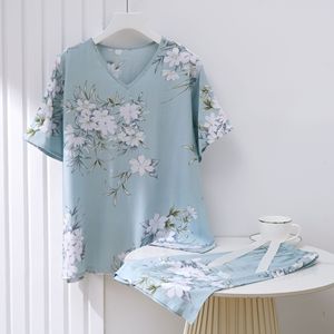 <span class=keywords><strong>Pyjama</strong></span> d'été grande taille pour femmes haut en tissu viscose avec col en v ample taille élastique tissé imprimé conception confortable <span class=keywords><strong>pyjama</strong></span> en rayonne - Product Image 1