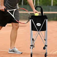 Chariot pliable pour ramasser les balles de tennis, chariot pratique en acier pour balles de tennis avec roues universelles pour le football et le tennis