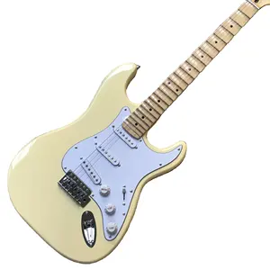 Chitarra Elettrica Giallo Chiaro Custom ST OEM con Corpo in Mogano Massello, Manico in Acero e Pedale Effetto - Chitarra da Viaggio Professionale - Product Image 1