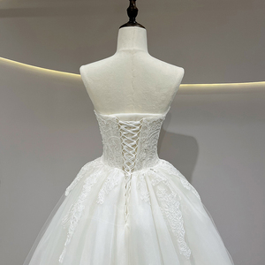 JFH61 Vestidos de Novia Formales de Línea A con Cuello Barco, Encaje, Satén, Cola Capilla, Flores Modernas y Lentejuelas de Cristal - Product Image 4