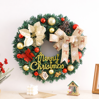 Guirlande de Noël pré-éclairée en toile de jute avec rennes, nœuds, panneau Joyeux Noël doré, poinsettia et pommes de pin pour porte, en gros
