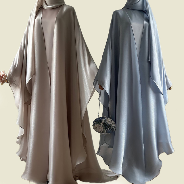 Custom 2 Piece Casual Woven Satin Abaya Set Inner Dress Modest Turkey Muslim Women Dubai Islamic Clothing Wholesale Luxury Cover