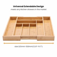Organisateur de tiroir à couverts universel extensible BSB07-1 en bambou 100% naturel, 8 compartiments, plateau porte-ustensiles de cuisine
