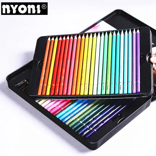 NYONI Offre Spéciale 24 36 48 72 120 couleurs huilé crayons ensemble artiste de crayon de couleur Ensemble De Crayons De couleur dans une boîte en fer blanc