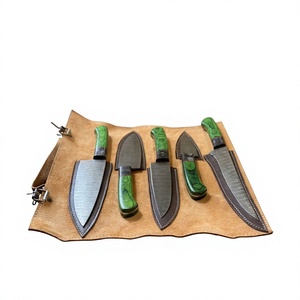 Ensemble de couteaux de cuisine en acier Damas, 5 pièces, manche en bois, lames droites, couteaux de chef, lame polie, ambidextres, haute qualité, 58-60HRC - Product Image 2