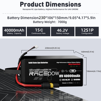 Batterie à semi-conducteurs pour drone longue portée 40Ah 80Ah 6s 12s 14s 18s 24s Batterie pour drone avec poids léger pour drone lourd Vtol