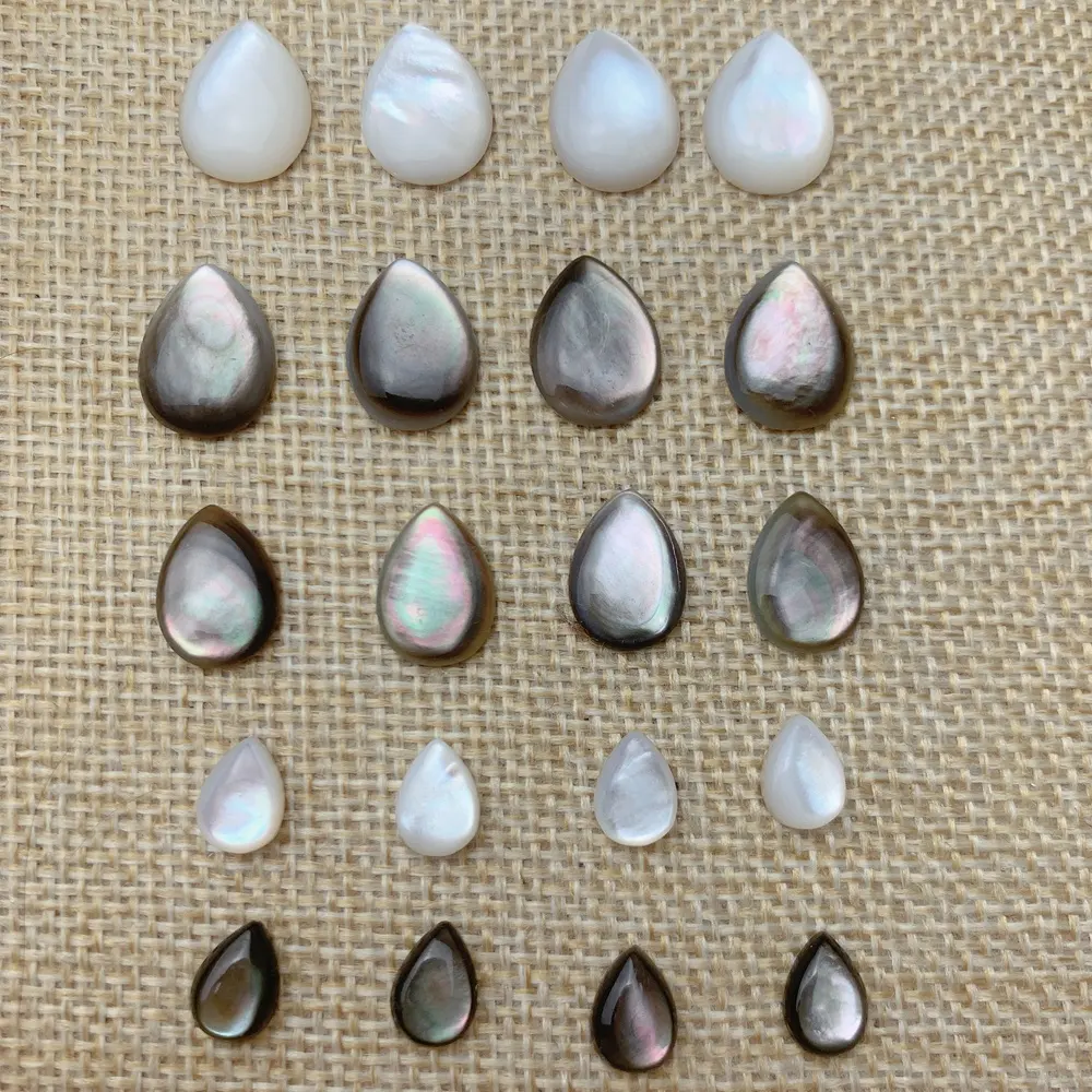 Grosir Batu Permata Cabochon Pir Kerang Mutiara Kerang Hitam Putih Alami Kustom untuk Pengaturan Pembuatan Perhiasan