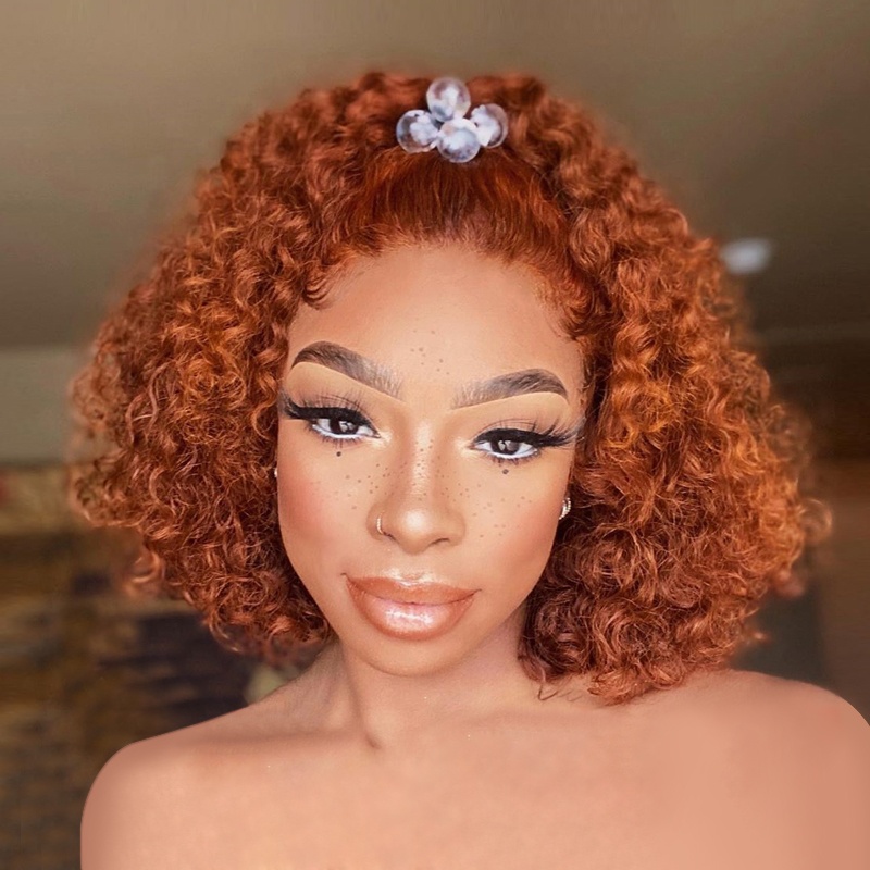 Top Grade 12 Inches Ginger Orange Color Loose Curly Bob