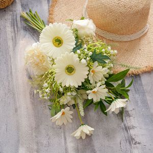 Ramo de Flores Artificiales Willow Lane, Margaritas y Rosas Blancas, Tela Plástica Tejida, Decoración para Interiores, Hogar y Bodas - Product Image 1