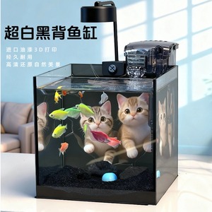 <span class=keywords><strong>Acuario</strong></span> de Escritorio Pequeño de Vidrio Ultra Blanco, <span class=keywords><strong>Fondo</strong></span> HD <span class=keywords><strong>3D</strong></span>, Estilo Oscuro, Paisaje, Pecera con Sistema de Autocirculación - Product Image 2