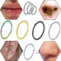 Cincin tindik, perhiasan tulang rawan telinga Helix Tragus Hoop Multi guna lapisan warna-warni kepala hidung cincin bibir